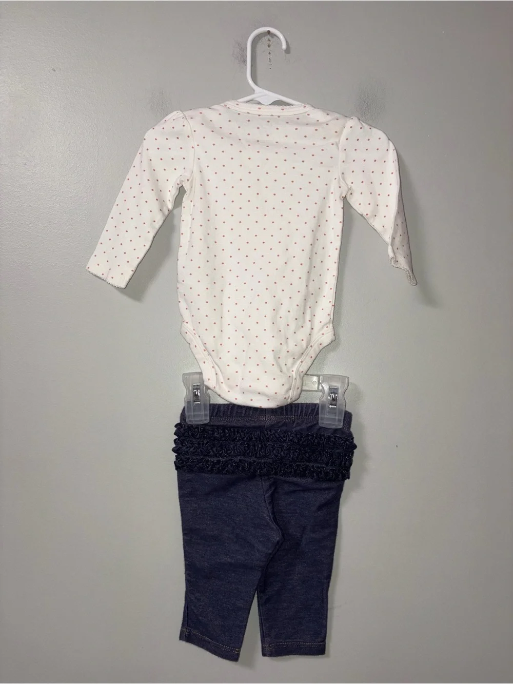 Carters White Polka Dot Love Long Sleeve Body Suit Old Navy Leggings 3-6M